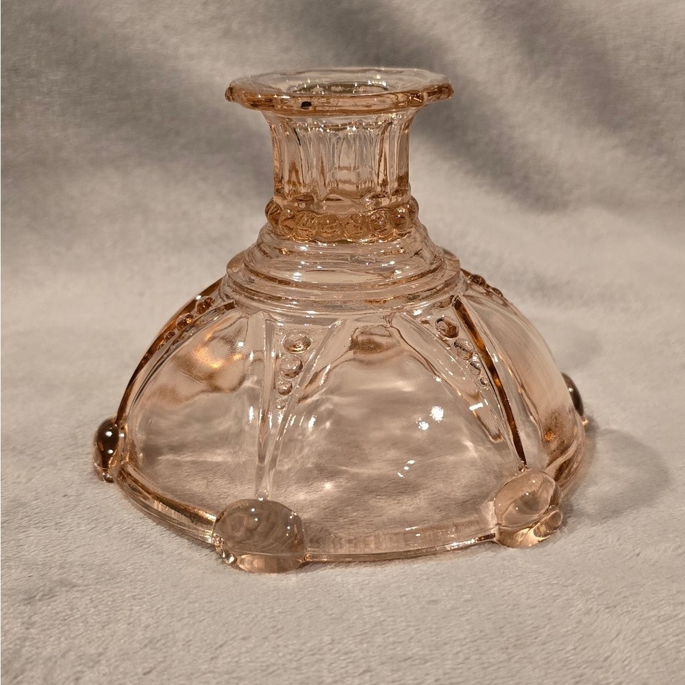 Vintage Anchor Hocking Oyster and Pearl Pink Depression Candlestick Holder